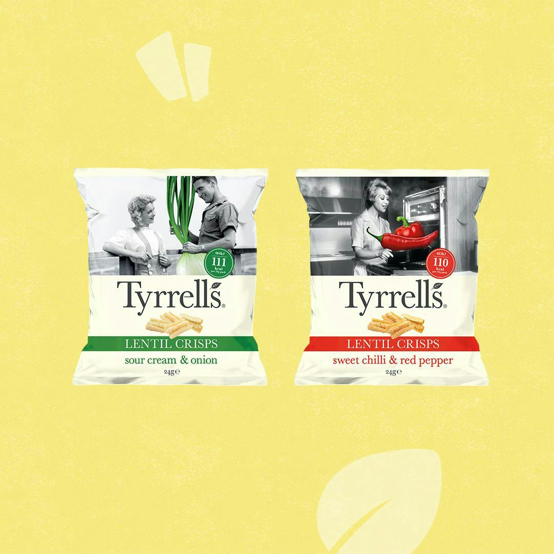 Tyrrells Lentil Crisps Sweet Chilli & Red Pepper or Sour Cream & Onion