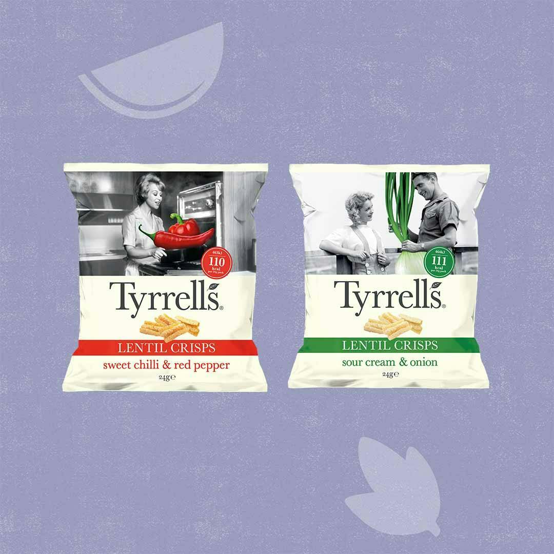 Tyrrells Lentil Crisps Sweet Chilli & Red Pepper or Sour Cream & Onion